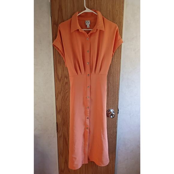 Worthington PM Modest Tie Waist Button Shirt Dress Orange Career Work Petite - Picture 1 of 13